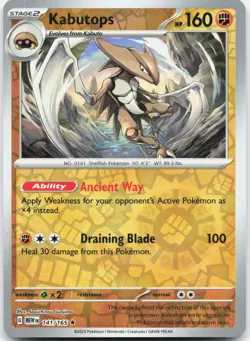 Kabutops 141/165 Rare 151 Pokemon Reverse Holo Near Mint - Image 1