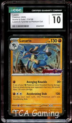 CGC 10 GEM MINT Lucario 114/198 SCARLET & VIOLET STAMPED HOLO Pokemon Card 157 - Image 1
