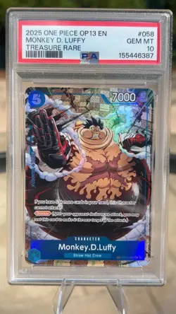 2025 ONE PIECE OP13-058 MONKEY D. LUFFY TREASURE RARE PSA 10 GEM MINT - Image 1