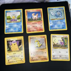 Lot Of 6 1999 Pokemon Cards Pikachu, Squirtle, Polliwag, Sandshrew, Ponyta, - Image 1