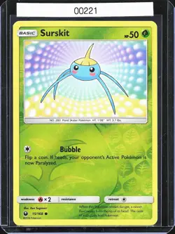 Pokemon TCG Surskit 15/168 Reverse Holo Sun & Moon B-0004 - Image 1