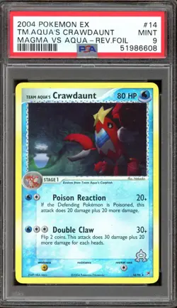 Pokemon Team Aqua's Crawdaunt EX Magma Vs Aqua Reverse Holo Rare #14 PSA 9 Mint - Image 1