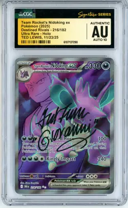 CGC Auto 10 Signed Ted Lewis Pokemon TCG Team Rocket's Nidoking ex 216/182 - Image 1