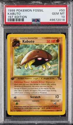 1999 POKEMON FOSSIL 1ST EDITION #50 KABUTO PSA 10 - Image 1