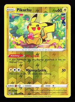 Pikachu 052/196 Common Lost Origin Pokemon Card - Image 1