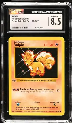 CGC 8.5 NM/MINT+ Vulpix 68/102 1st Edition Shadowless Base Set Pokemon Card - Image 1