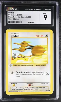 CGC 9 MINT Doduo 48/102 Base Set 1st Edition Shadowless Gray Stamp Pokemon Card - Image 1
