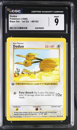 CGC 9 MINT Doduo 48/102 Base Set 1st Edition Shadowless Pokemon Card - Image 1