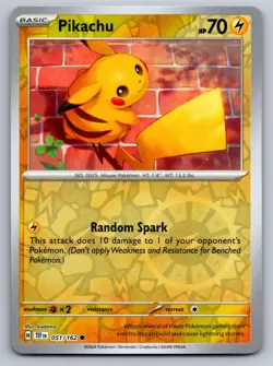 Pikachu 051/162 Common Temporal Forces Pokemon Reverse Holo Near Mint - Image 1