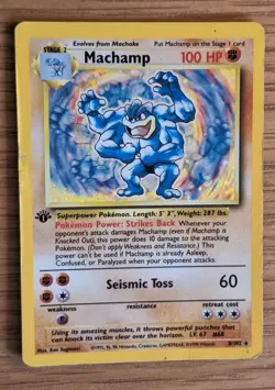 1st Edition Machamp 8/102 Holo Base Set Pokemon Card WOTC MP - Image 1