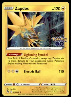 Zapdos 029/078 Holo Rare Pokemon GO Pokemon Holo Near Mint - Image 1