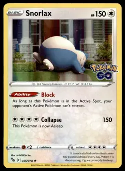 Snorlax 055/078 Holo Rare Pokemon GO Pokemon Holo Near Mint - Image 1