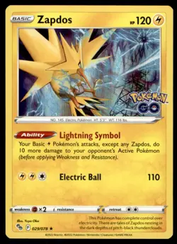 Zapdos 029/078 Holo Rare Pokemon GO Pokemon Holo Near Mint - Image 1