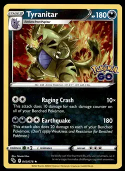 Tyranitar 043/078 Holo Rare Pokemon GO Pokemon Holo Near Mint - Image 1