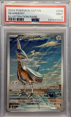 Pokemon TCG Sv08 Surging Sparks Skarmory 209/191 Illustration Rare Holo PSA 9 - Image 1