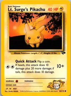 Pokemon TCG Lt Surges Pikachu 84/132 Gym Challenge NM - Image 1