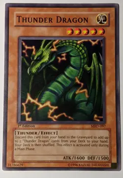 Yu-Gi-Oh TCG Metal Raiders Thunder Dragon 1st Edition Common MRD-097 NM-MT - Image 1