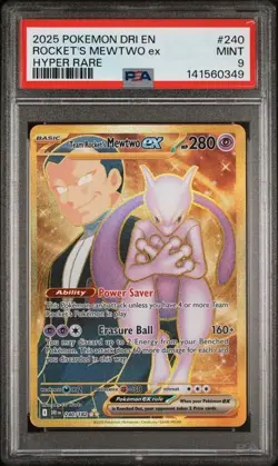 2025 POKEMON DRI EN-DESTINED RIVALS #240 ROCKET'S MEWTWO ex HYPER RARE PSA 9 - Image 1