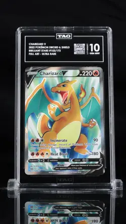 2022 Pokemon Charizard V Brilliant Stars Full Art-Ultra Rare #153/172 TAG 10 - Image 1