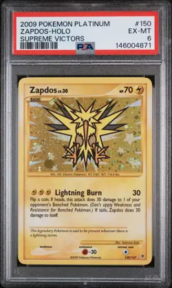 2009 POKEMON PLATINUM SUPREME VICTORS #150 ZAPDOS-HOLO PSA 6 - Image 1