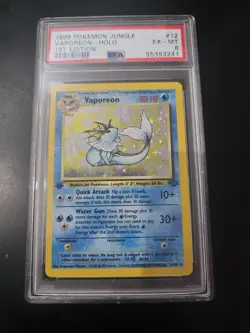 1999 POKEMON JUNGLE 1ST EDITION #12 VAPOREON - HOLO PSA 6 EX -MT - Image 1
