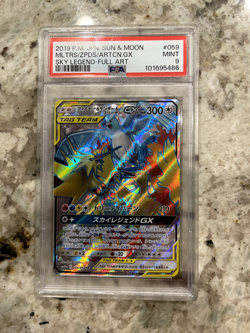PSA 9 Pokemon Moltres Zapdos Articuno GX SR SM10b Sky Legend 059/054 Japanese - Image 1