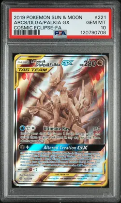 POKEMON SUN & MOON COSMIC ECLIPSE FULL ART/ARCEUS & DIALGA & PALKIA GX PSA 10 - Image 1