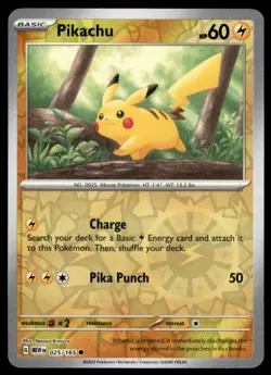 Pikachu 025/165 Common 151 Pokemon Reverse Holo Near Mint - Image 1