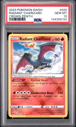 Radiant Charizard #020 Pokemon Sword And Shield Crown Zenith PSA 10 250001 - Image 1