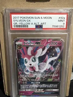 2017 POKEMON SUN & MOON GUARDIANS RISING YELLOW A ALTERNATE ART SYLVEON GX PSA 9 - Image 1