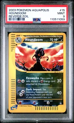2003 HOUNDOOM REVERSE FOIL HOLO AQUAPOLIS PSA 9 MINT #15/150 POKEMON TCG WOTC - Image 1
