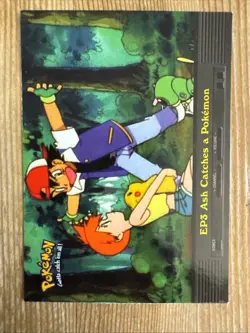 TV Animation Blue Logo EP3 Ash Catches a Pokemon Topps NM - Image 1
