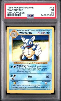 PSA 1.5 *POP 1* 1999 SHADOWLESS Base Set Wartortle 42/102 Pokemon Game - Image 1