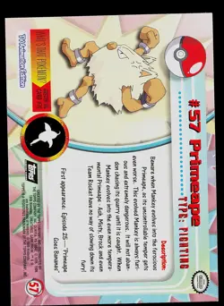 Pokemon Card - Topps Black Logo TV Animation Edition Primeape #57 Foil Rays - Image 2