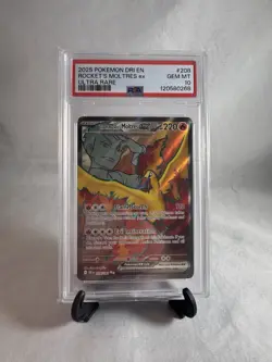 2025 Pokemon Dri EN Rocket’s Moltres ex Ultra Rare #208 PSA 10 GEM MT - Image 1
