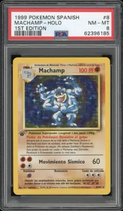 1999 Pokemon SPANISH 1st Edition Base Set Machamp Holo 8/102 PSA 8 NM-MT - Image 1