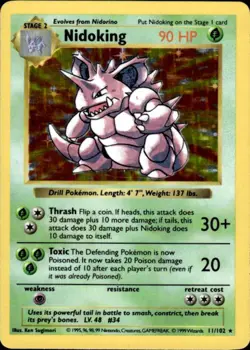 Pokemon Nidoking 11/102 Base Set Shadowless Holo Rare Moderately Played - Image 1