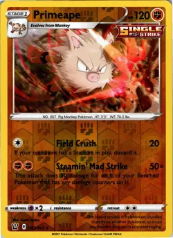 Primeape 067/163 Rare Battle Styles Pokemon Reverse Holo NM - Image 1