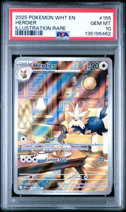 2025 POKEMON WHT EN-WHITE FLARE ILLUSTRATION RARE #155 HERDIER PSA 10 - Image 1