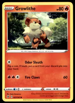Growlithe 027/192 Common Rebel Clash Pokemon Lightly Played - Image 1