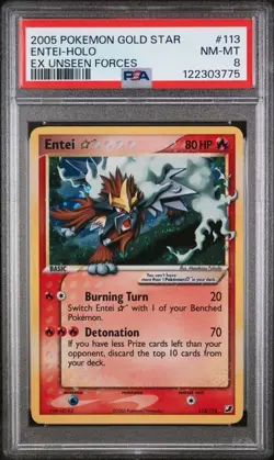 Pokemon EX Unseen Forces 113/115 Entei Gold Star PSA 8 - Image 1
