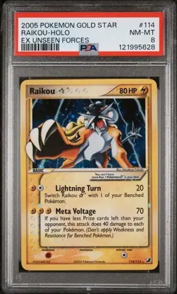 Pokemon EX Unseen Forces 114/115 Raikou Gold Star PSA 8 - Image 1