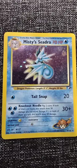 Pokemon TCG Gym Heroes Misty's Seadra Holo Rare 9/132 70 HP 2000 Unlimited - Image 1