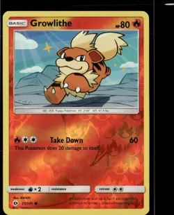 Pokemon Growlithe 21/149 Sun Moon Base Set Reverse Holo Common 2 Card Lot - Image 1
