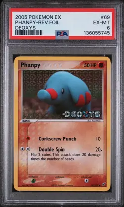 2005 POKEMON EX DEOXYS #69 PHANPY-REVERSE FOIL PSA 6 - Image 1