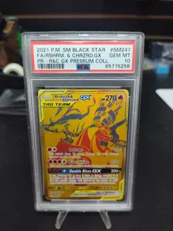 2021 POKEMON SM BLACK STAR PROMO #SM247 FULL ART/RESHIRAM & CHARIZARD GX PSA 10 - Image 1