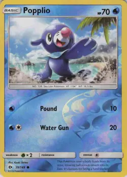 Popplio 39/149 C SM Base Set Pokemon Reverse Holo NM/M - Image 1