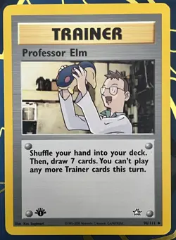 Pokemon Professor Elm 96/111 1st Edition Neo Genesis Uncommon Trainer WOTC LP+ - Image 1