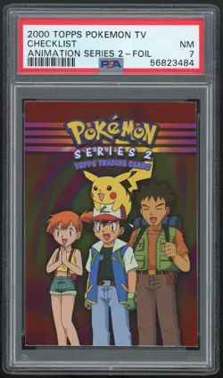 2000 Topps Pokemon TV Checklist Animation Series 2 Foil - PSA 7 NM - Image 1