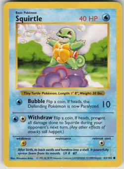Pokemon TCG Squirtle Common Base Set (Shadowless) 063/102 - Image 1